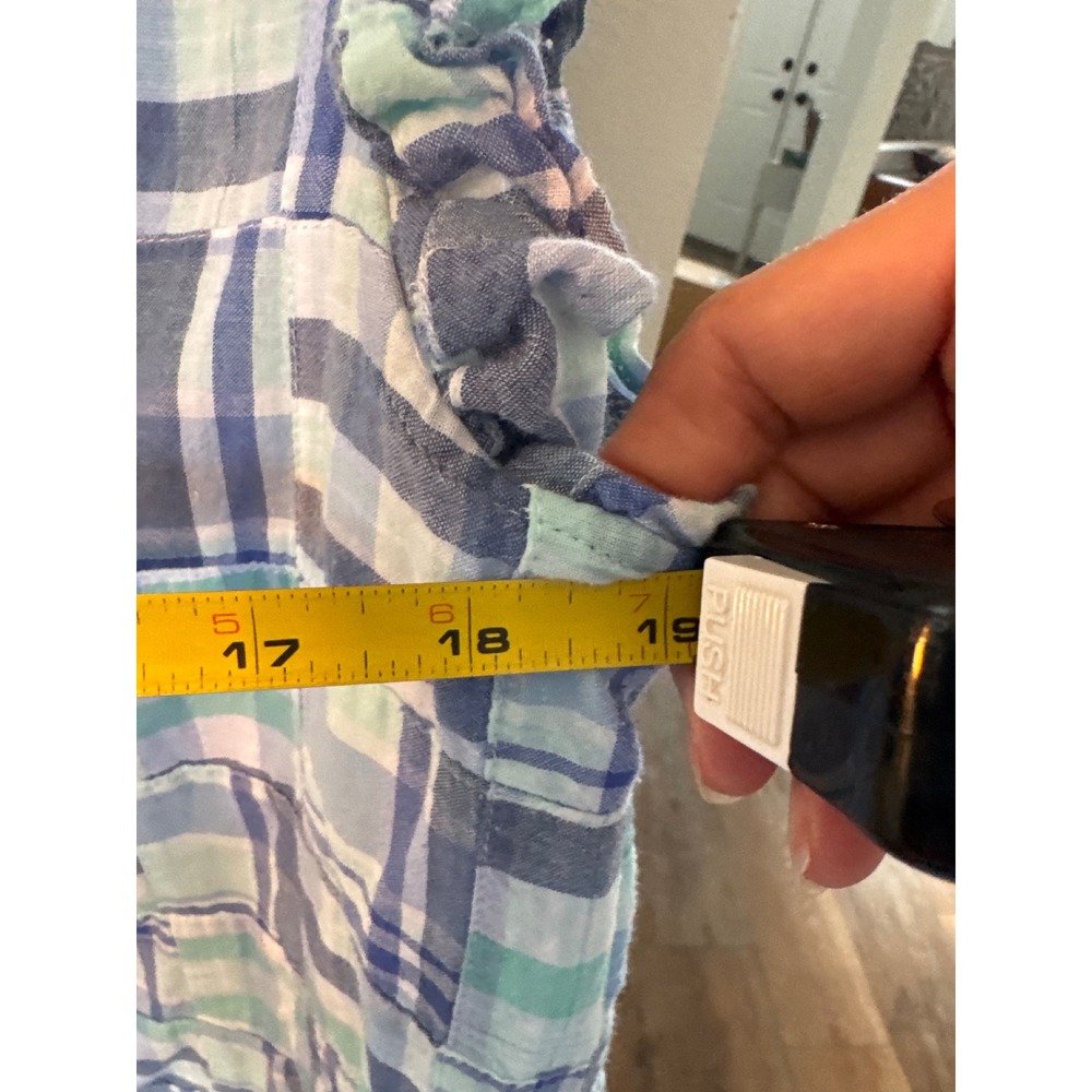 Vineyard Vines patchwork plaid ruffle blouse in b… - image 6